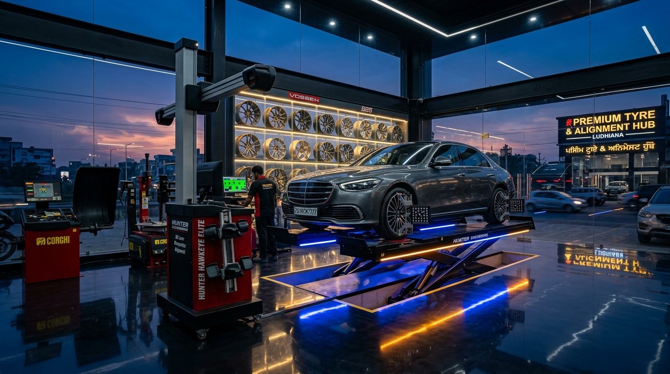 3D Wheel Alignment & Tyre Fitting Studio Shagun Tyre Ludhiana