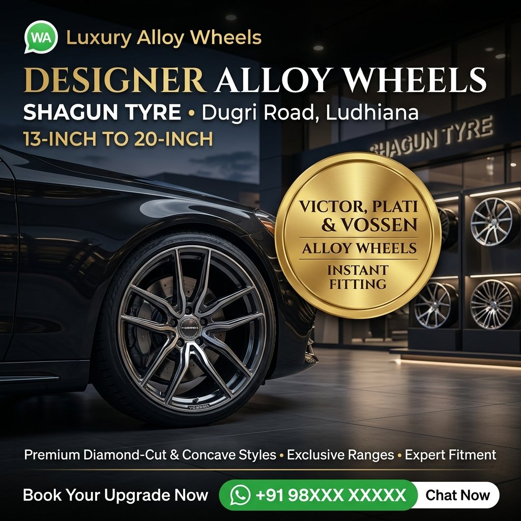 Designer Alloy Wheels Showroom Display Wall Neo Victor Plati Vossen Shagun Tyre